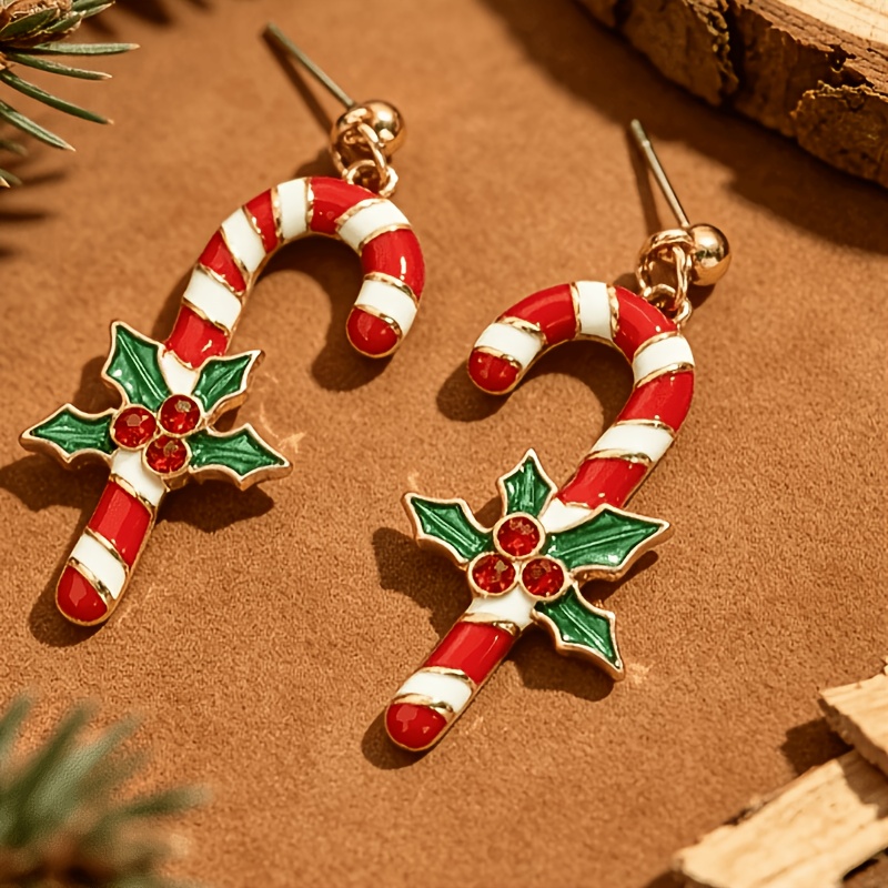 European American Christmas Crutch Earrings, Stylish Design